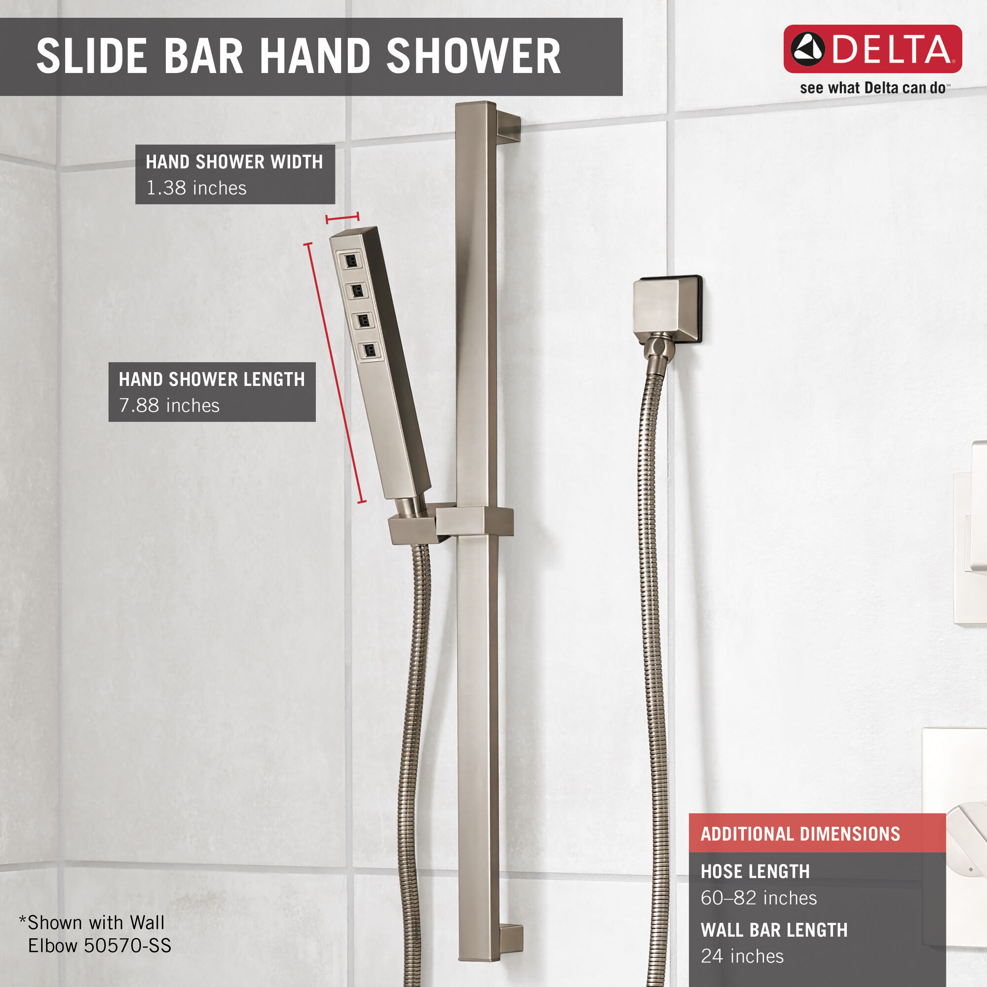H2Okinetic® Ручной душ с раздвижной штангой с одинарной настройкой Delta Faucet 51579-RB - Вид №1
