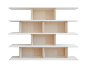 Настенный книжный шкаф из дерева и рафии