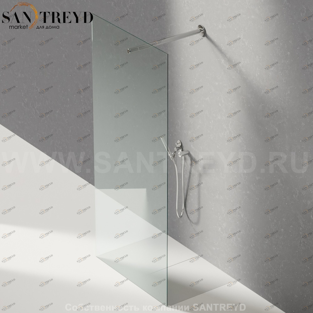 Душевое ограждение FLAT D подрезаемое, стеклянная прозрачная перегородка с держателем. Размеры: глубина от 70 до 100, длина от 100 до 140 см Agape DA70100100140TO