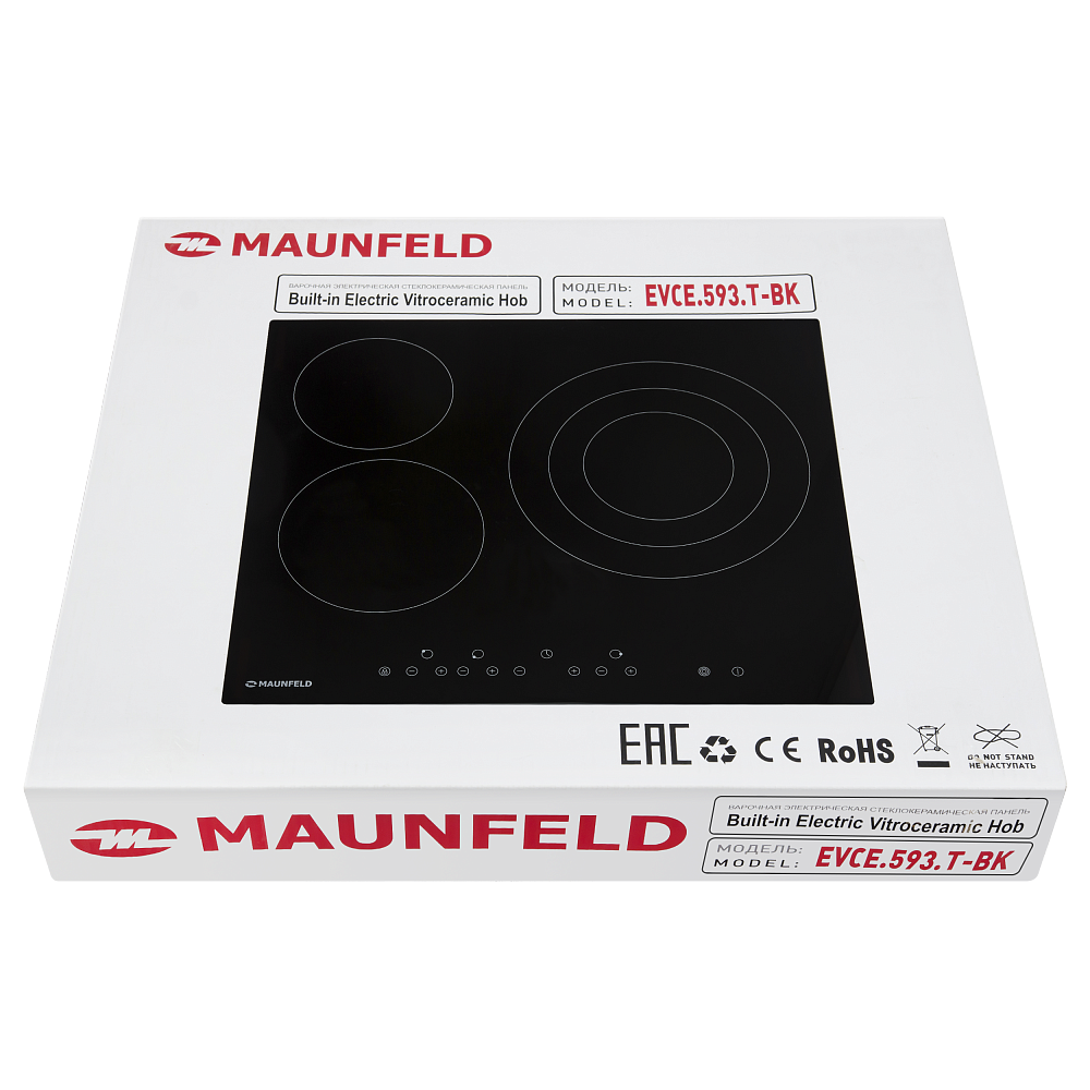 EVCE.593.T-BK Электрическая панель / электрическая, тип: электрическая 60см , стеклокерамика, 3 конфорки, особенности: индикация ступени нагрева (от 0 до 9), таймер приготовления, таймер минутный, индикатор остаточного тепла, замок от детей, блокировка вс Santreyd  - Вид №7