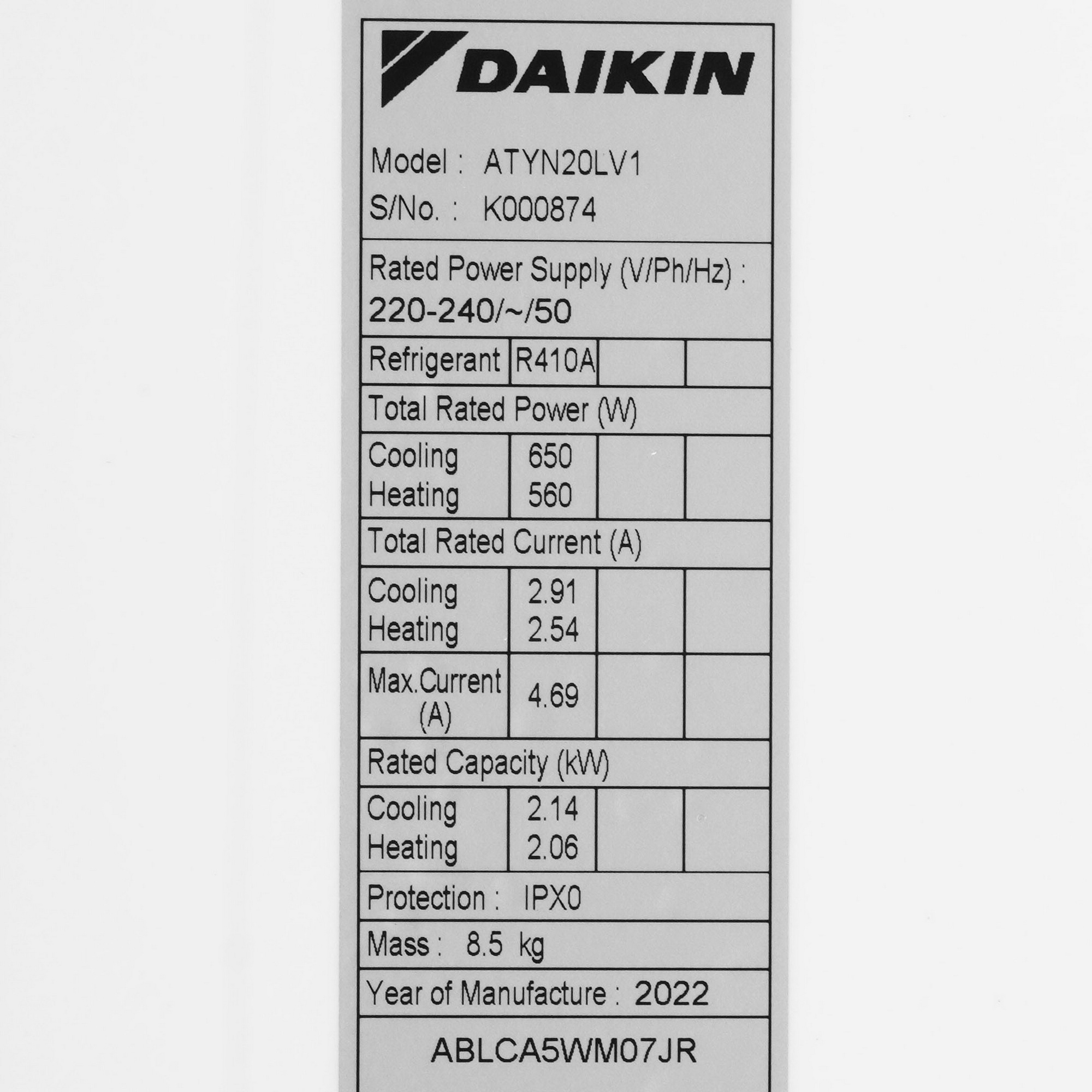 9969164 Кондиционер настенный сплит-система Daikin ATYN20L/ARYN20L белый STDN-0124874 - Вид №4