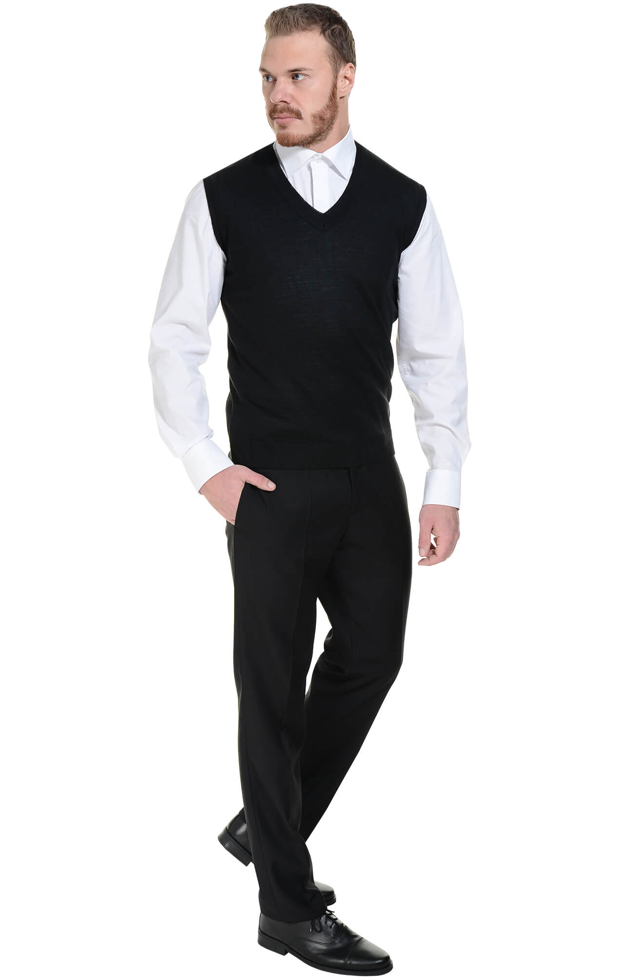 62398 Жилет трикотажный мужской цвет черный  Одежда для официантов  размер 44-46 Спецодежда  - Вид №2