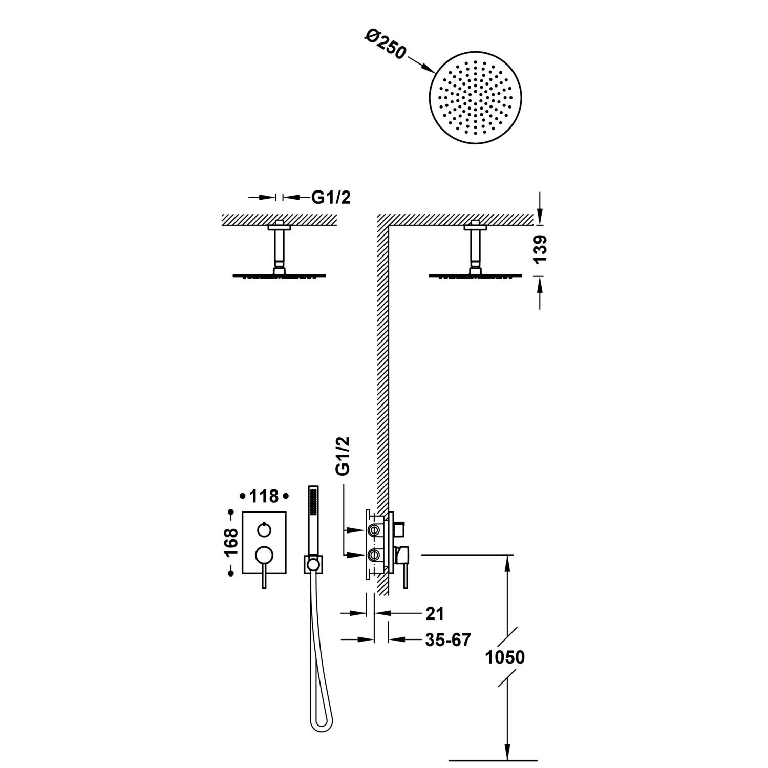 Комплект 2-ходового скрытого смесителя для душа MAX Rapid-box с одной ручкой-06228003 TRES  - Вид №1