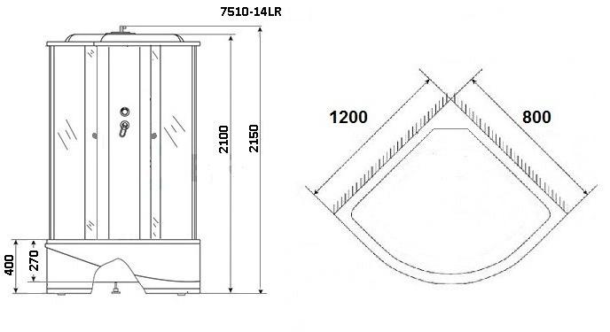 Душевая кабина NG- 7510-14L BLACK (1200х800х2150) высокий поддон(40см) стекло МОЗАИКА Niagara ECO 7510L - Вид №2