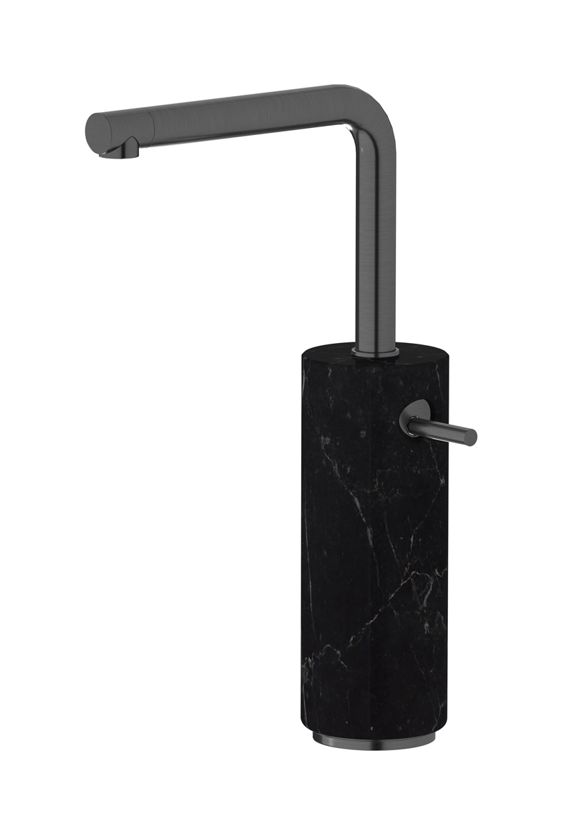 Высокий смеситель для раковины на 1 отверстие в комплекте с донным клапаном WE ARE IB mm202cs_2 Brushed Black Chrome Marmo