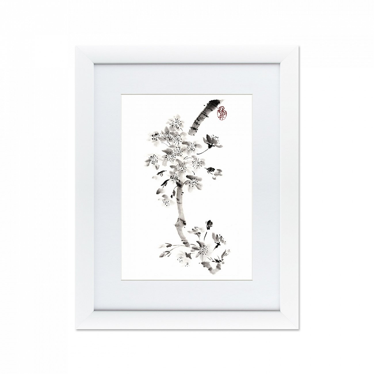 Картина в деревянной раме 60х47 см "Японская акварель Суми-э, №1" КАРТИНЫ В КВАРТИРУ  093770 Бежевый;белый;зеленый;разноцветный  - Вид №1