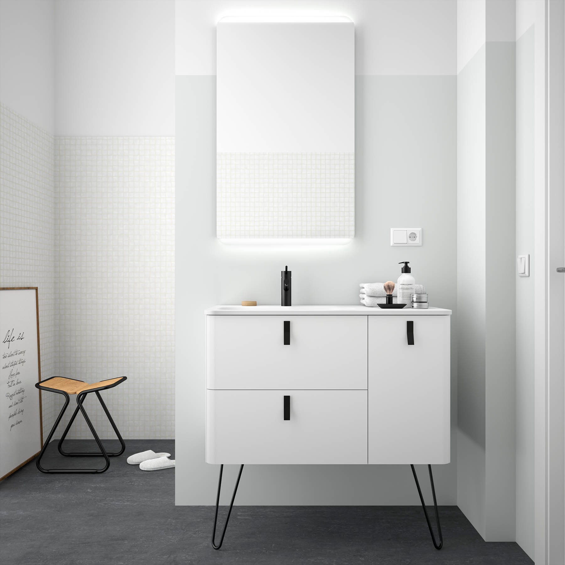 24604 SALGAR Мебель для умывальника UNIIQ 900 правая MATT WHITE 897 x 540 x 450 мм Мягкий белый  - Вид №1
