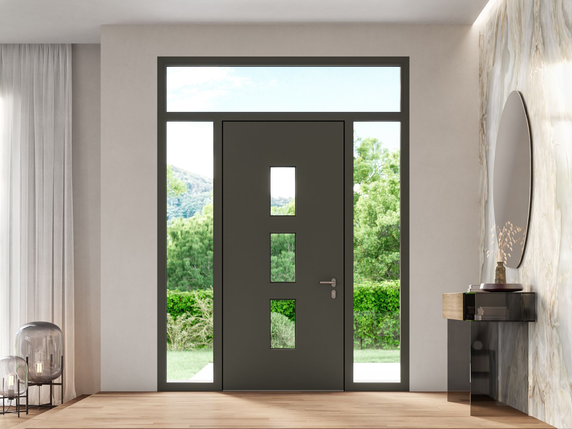 Алюминиевая входная дверь со стеклянными панелями WnD ATRIUM 75 - CLASSIC ARCH-00084890 - Вид №1