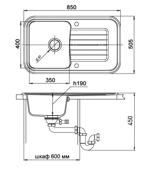 Кухонная мойка Кварц Ewigstein S74 GranFest A-60F-S74 - Вид №1