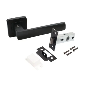 91493167 Ручка дверная на розетке Аллюр АРТ КОЛОМБО BL+L45-8 BL (23150/S45) матовый черный Комплект ручка и защелка (20) STLM-1374304