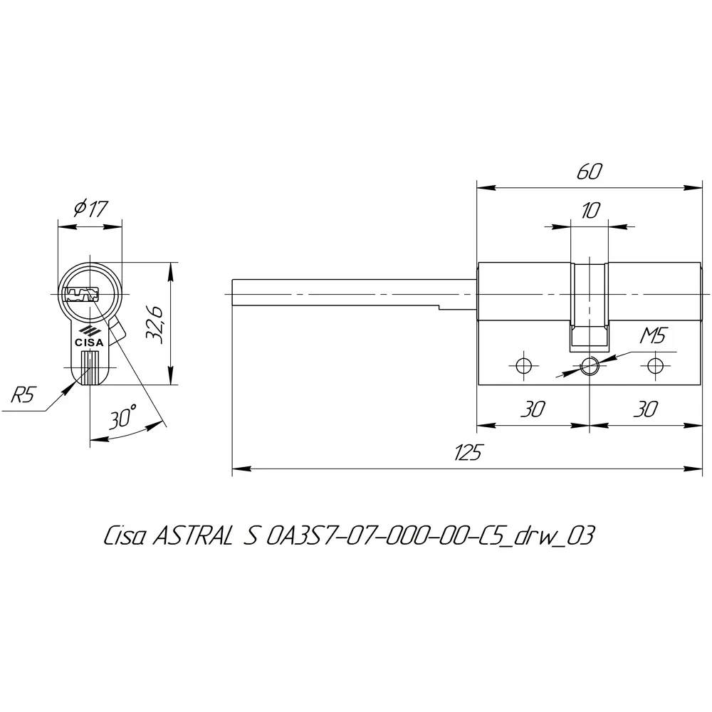 Цилиндр Cisa Astral S ОА3S7-07.00, 25x10x25 мм, ключ/шток, цвет латунь, без вертушки STLM-2073338 - Вид №4