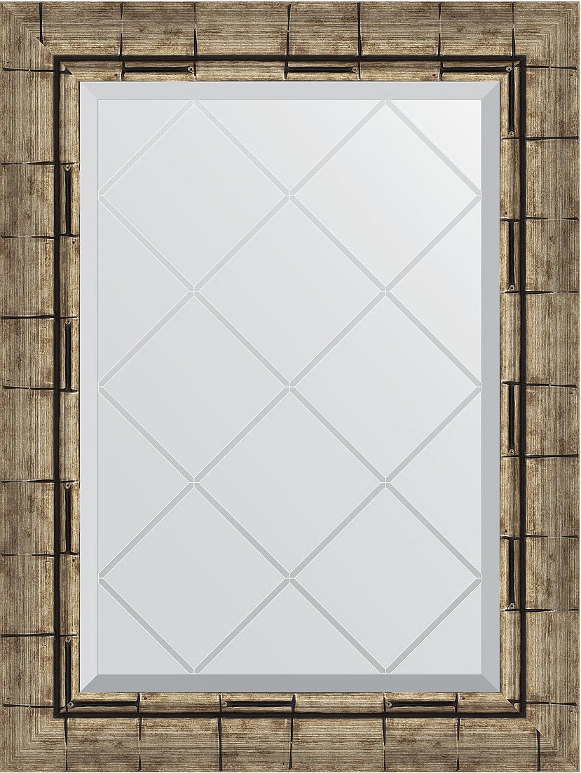 BY 4007 Зеркало с гравировкой в багетной раме - серебряный бамбук 73 mm EVOFORM Exclusive-G