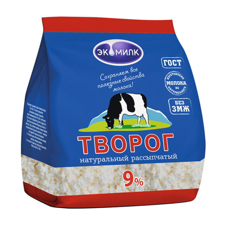 Творог 9% рассыпчатый Экомилк 180 г БЗМЖ Santreyd 21166