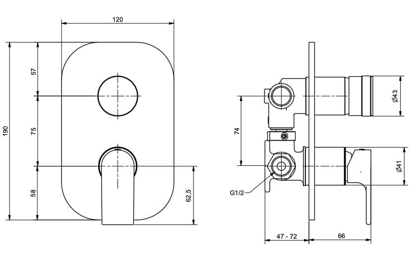 Встраиваемый однорычажный смеситель для душа с переключателем Bugnatese Simple ARCH-00058215 - Вид №2