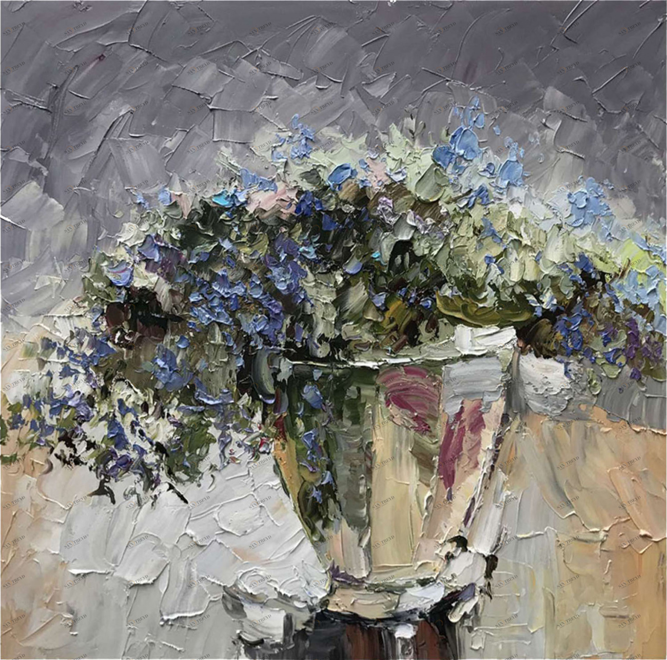 Картина на холсте 100х100 см "Фиалка" EVENHOME КАРТИНЫ МАСЛОМ 129932 Бежевый;серый 