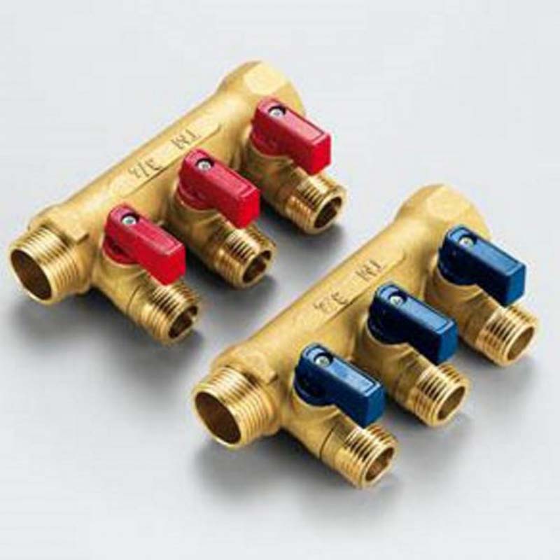 Коллектор НВ 3/4" с кранами под полоскую прокладку, синие ручки TIEMME 3 выхода 1/2"Н 36мм 1820033