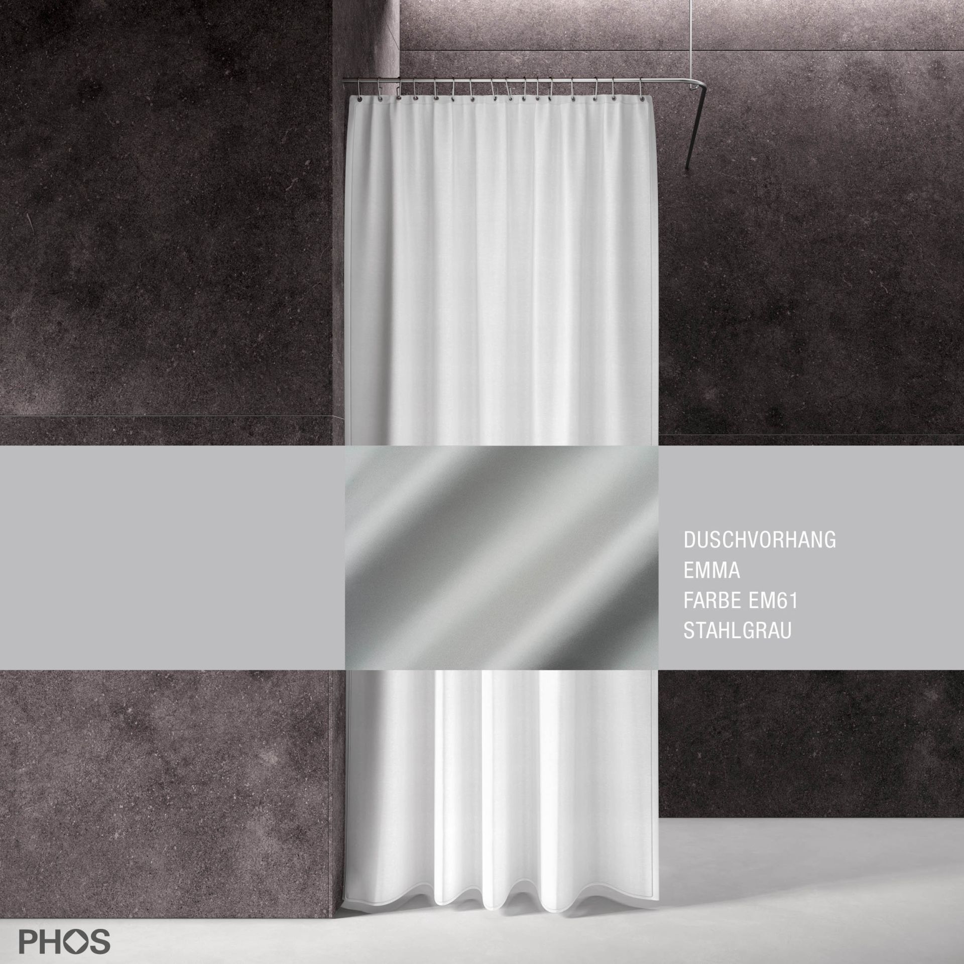 DV-EMMA200-210-EM61 Занавеска для душа emma стально-серая, длина 200 см, ширина 210 см. PHOS 