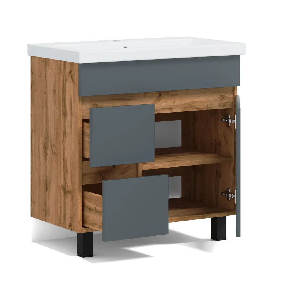 Santreyd Cube - подвесная тумба под раковину 80 см в стиле дуб вотан/графит 87894127 STLM-0076055 - Вид №2