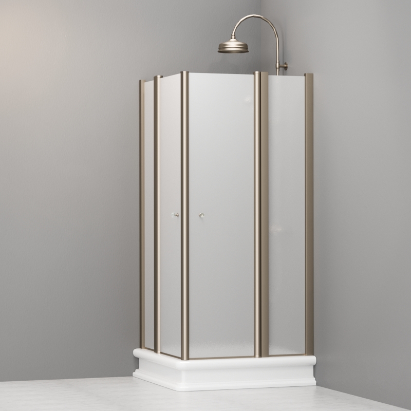 9145S3 Душевая кабинаDX/SX с двумя распашными дверьми и неподвижными элементами для душевого поддона квадрат 90x90, цвет Бронзовый Kerasan RETRO Италия 