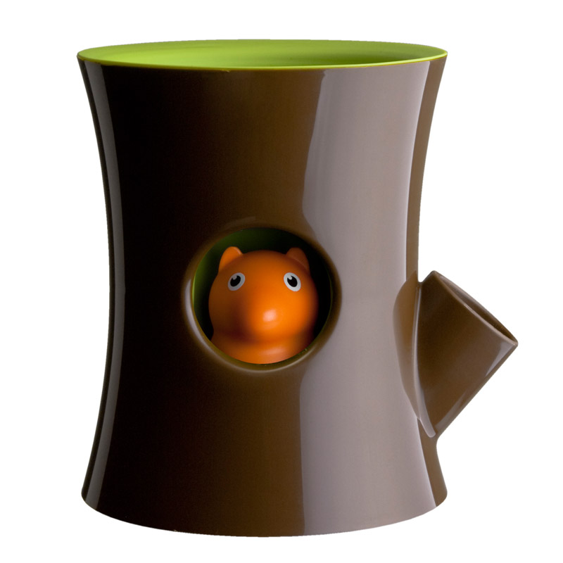 QL10075-BN-GN Горшок самополивающийся log&squirrel коричневый-зеленый Qualy  - Вид №1