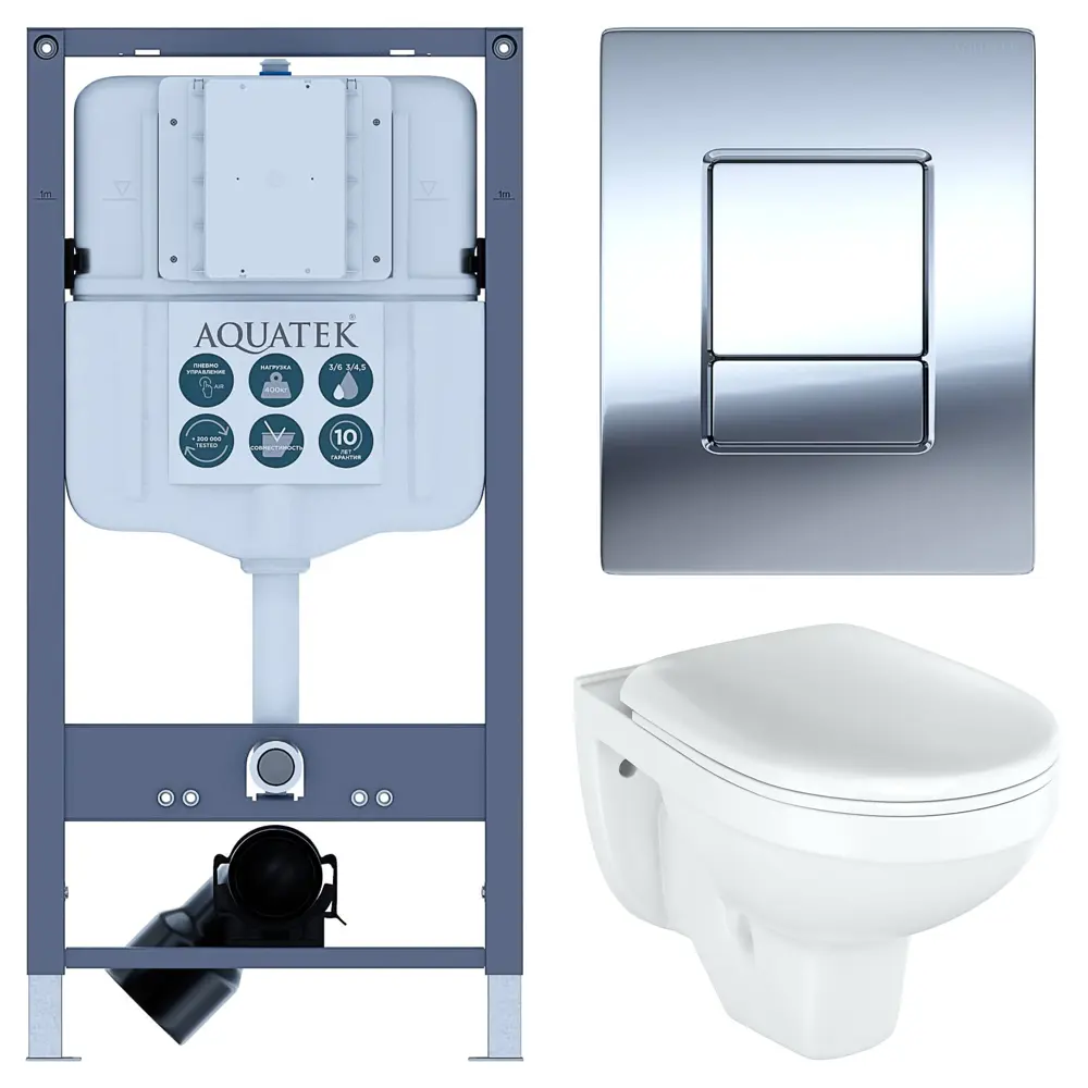 Комплект инсталляции Aquatek Pneumo N 49 с унитазом тип ободка закрытый Rosa Рио клавиша Aquatek Pnn-0000002 серая Pneumo N49 STLM-2188510