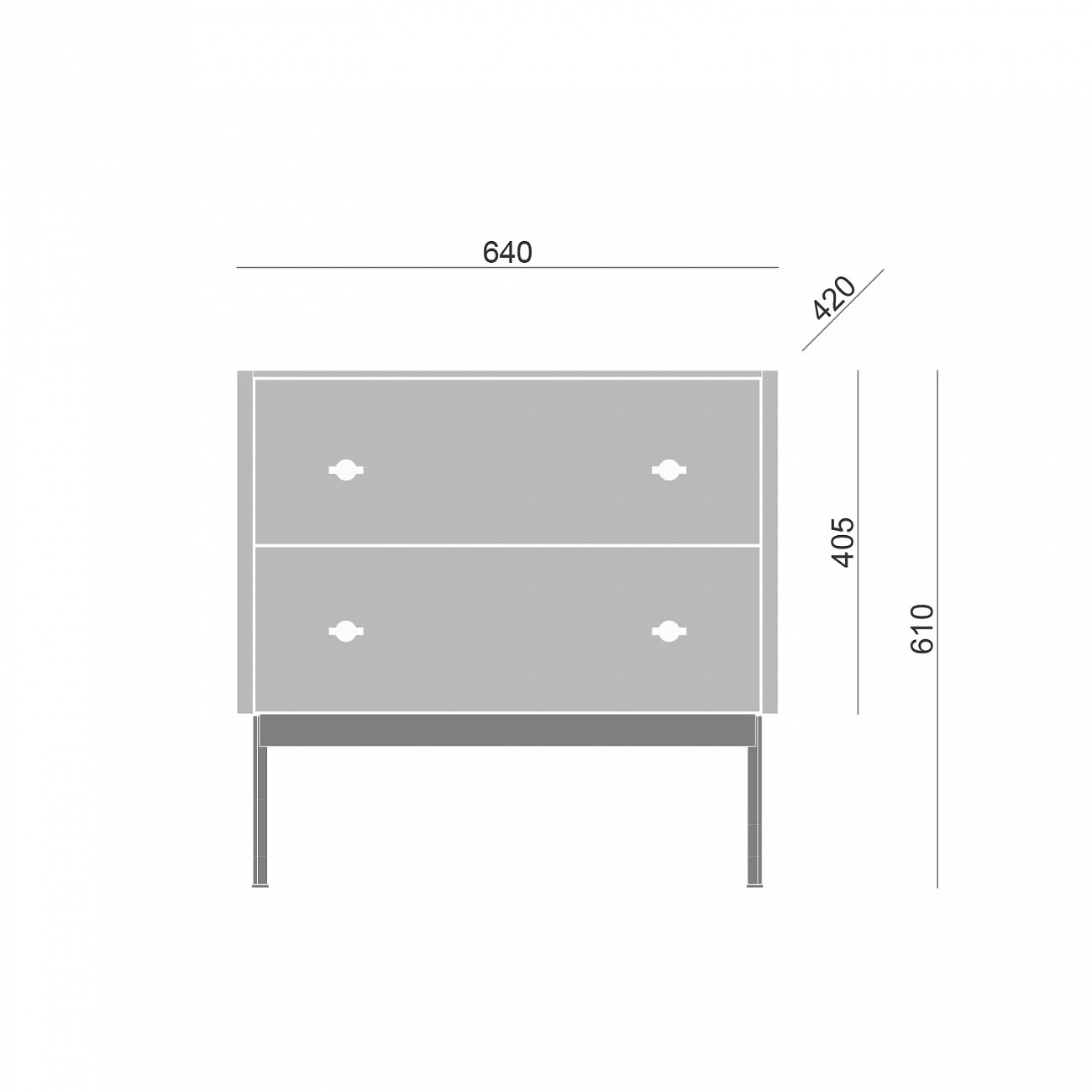Тумба с двумя ящиками 61х64 см светло-серая Land BRAGIN DESIGN LIVING 00-3862478 Серый - Вид №1