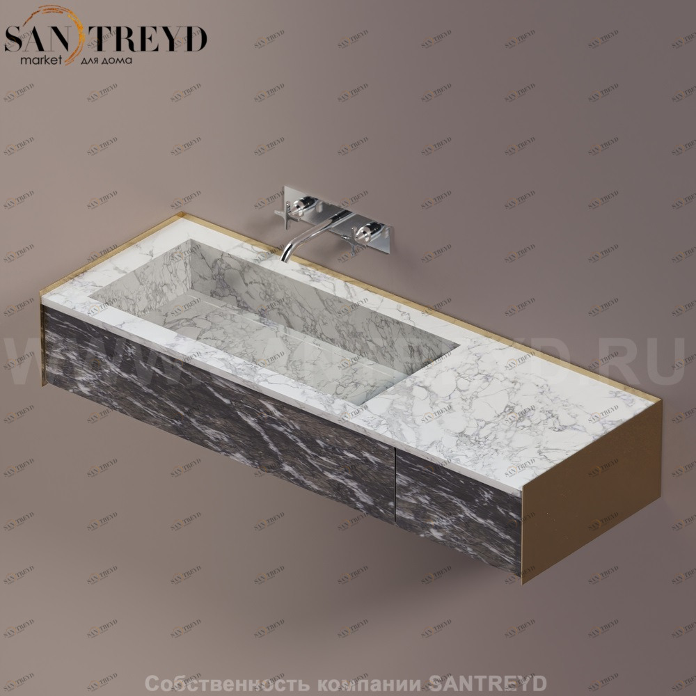 Agape DR Раковина столешница 140 см, с 2-мя выдвижными ящиками. Отделка: бронза , белый мрамор и серый мрамор ADRP14SNRMCGC