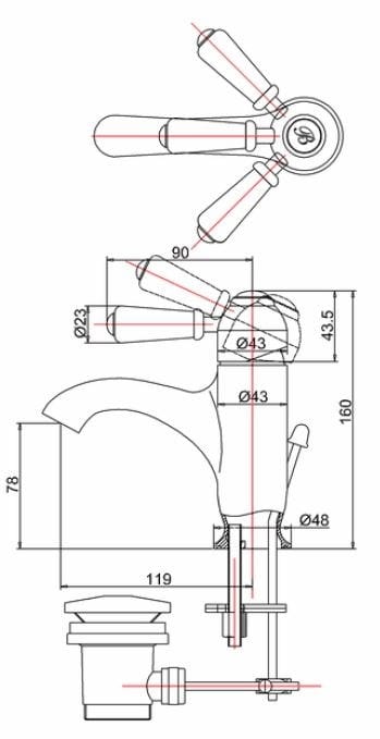 Однорычажный смеситель для раковины со сливом Burlington CHELSEA ARCH-00083042 - Вид №4