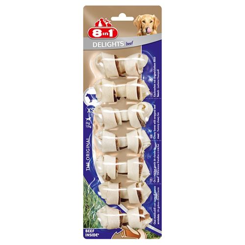 ПР0026076 Лакомство для собак DELIGHTS XS Косточки с говядиной для мелких пород в блистере 7х11см 8 in 1 8 in 1 Pets 