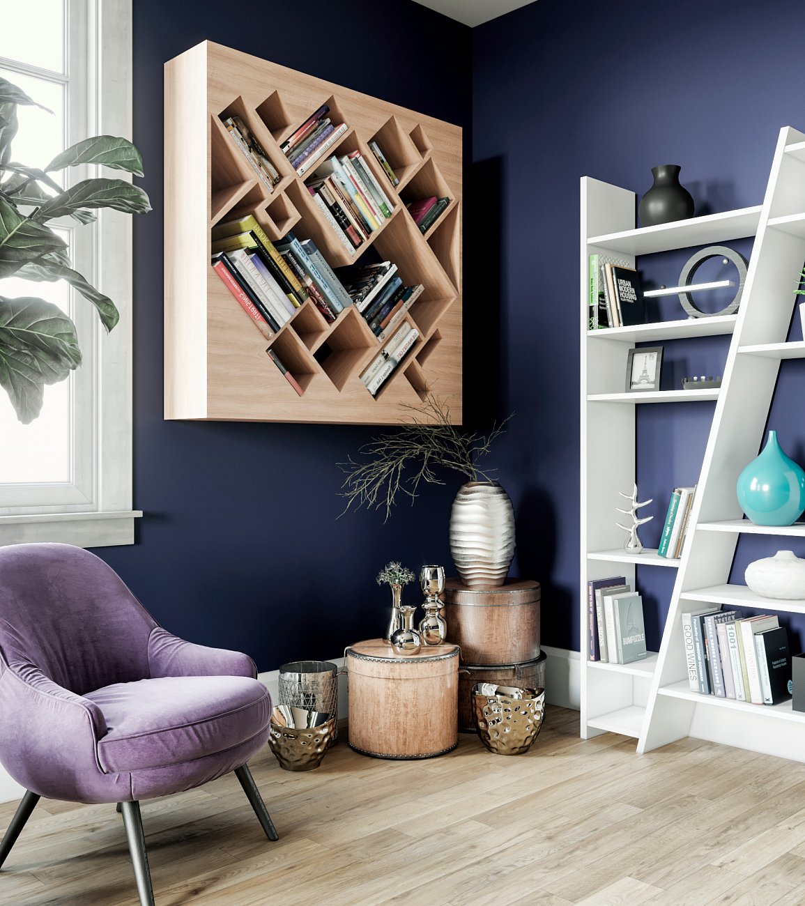 Стеллаж белый для книг "Геометрия" от Odingeniy ODINGENIY ГЕОМЕТРИЯ 178298 Белый  - Вид №1