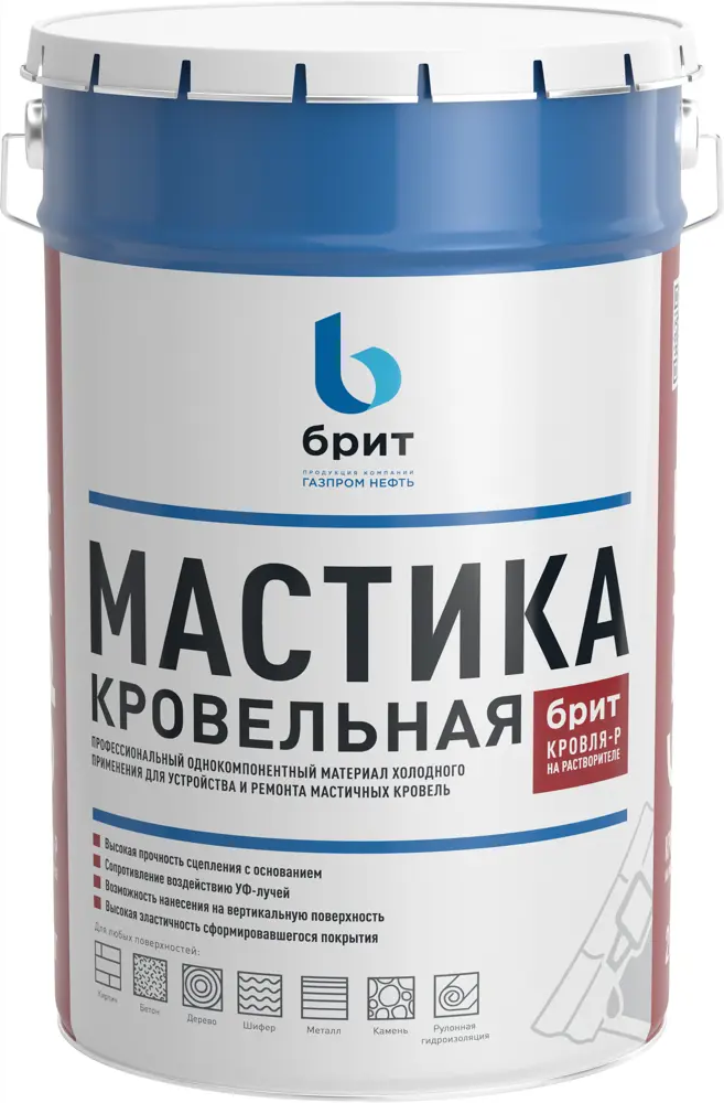 БРИТ Кровля-Р: профессиональная битумно-полимерная мастика 20 кг 82966160