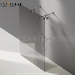 Душевое ограждение FLAT D подрезаемое, стеклянная дымчатая перегородка с 2-мя держателями со встроенным соплом для установки верхнего душа. Размеры: глубина от 70 до 100 см, длина от 140 до 160 см