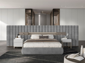 Двуспальная мягкая кровать из ткани