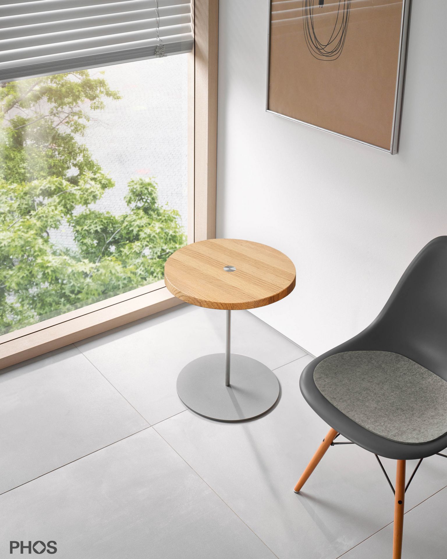 BT400-Eiche Приставной столик, высота 40 см, столешница из дуба, основание серое PHOS  - Вид №1