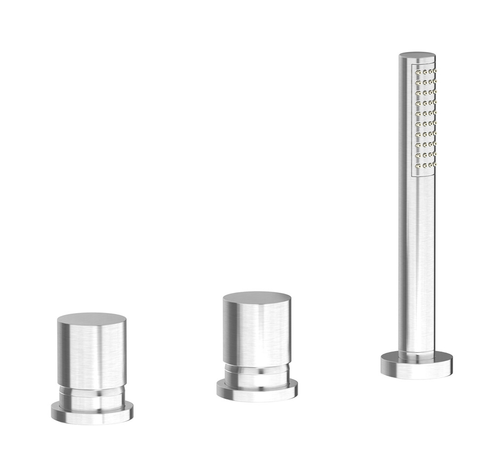 Смеситель на бортик ванной на 3 отверстия с изливом, дивертером и душевым гарнитуром. WE ARE IB rr397ss Brushed Nickel Brera