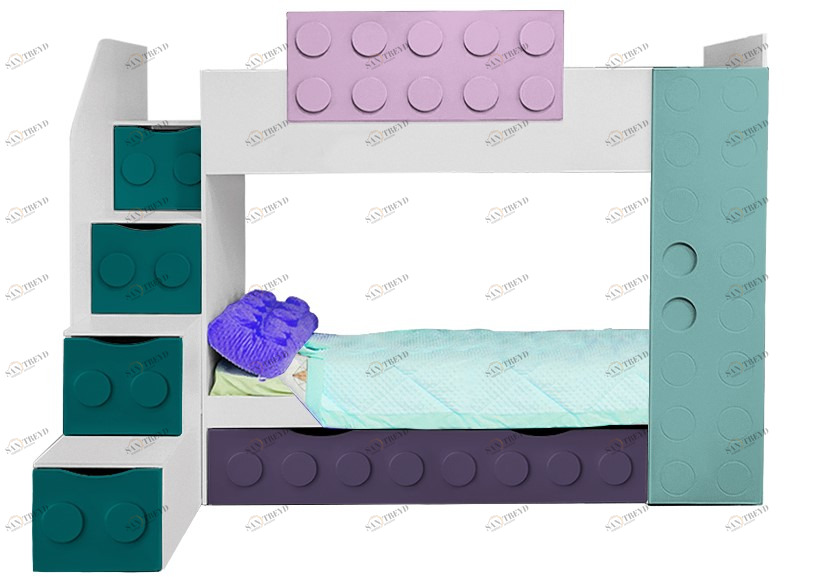 Кровать подростковая двухъярусная с дополнительным спальным местом левая "Леголенд" МАНДАРИН ЛЕГОЛЕНД 178719 Разноцветный;белый;синий Santreyd 