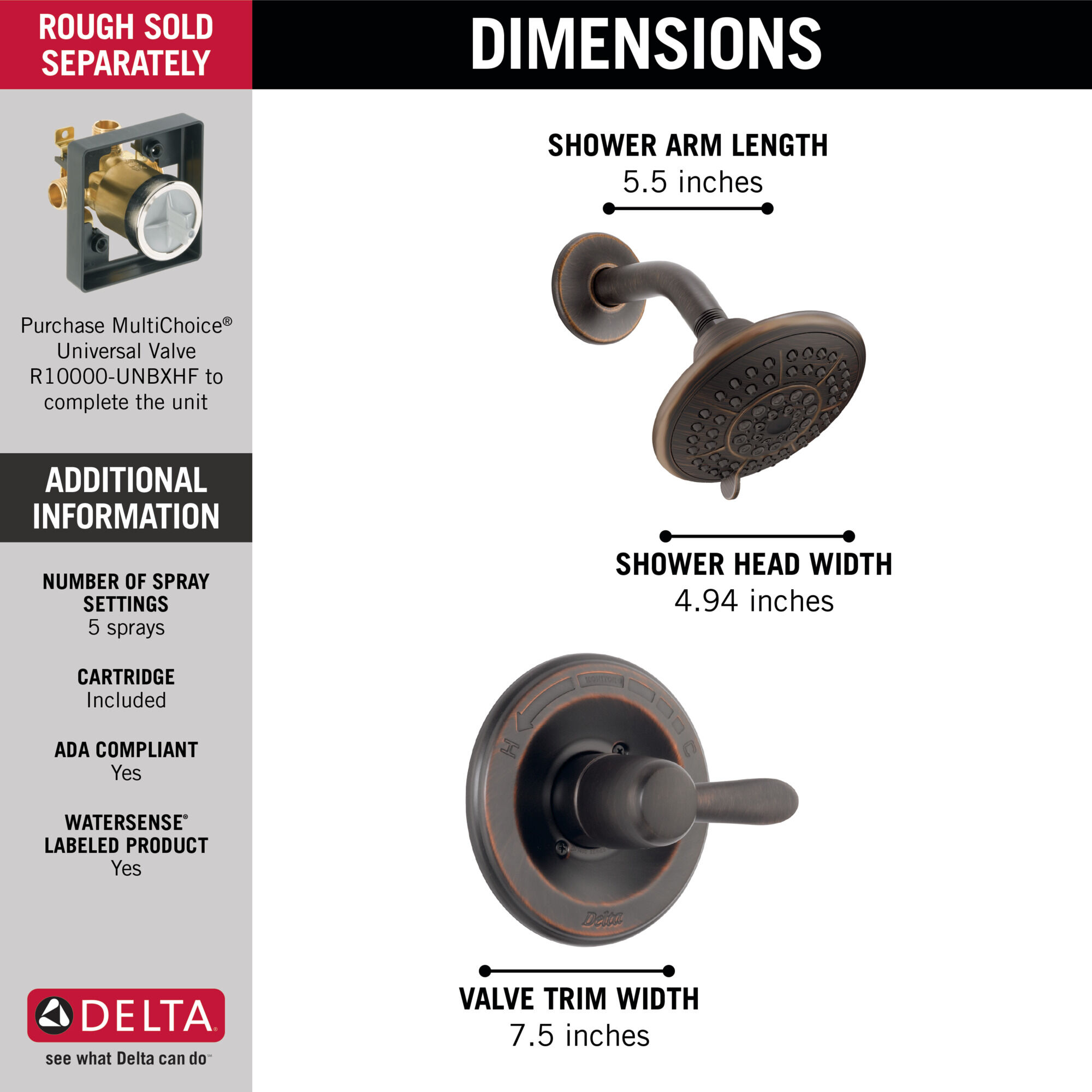 T14238-RB Облицовка для душа Monitor® серии 14 Delta Faucet Lahara Венецианская бронза  - Вид №1