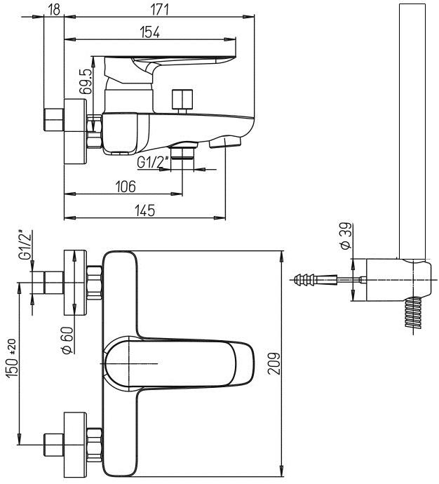 Смеситель Paini Nove 09PZ100 для ванны с аксессуаром  - Вид №3