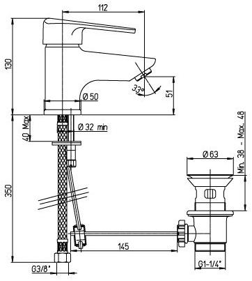 Paini Cooper 80CR211KM смеситель для раковины с донным клапаном - Вид №2