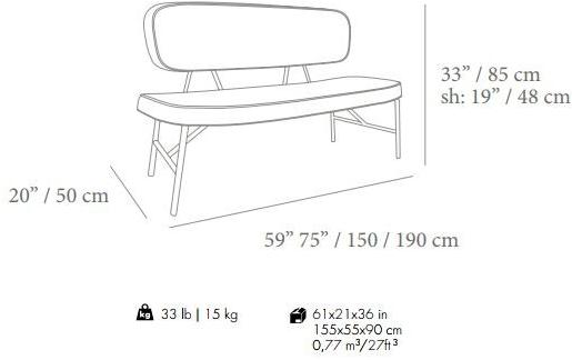 Mambo Unlimited Ideas Скамья со спинкой, обитая тканью State sun-id-1466178 - Вид №2