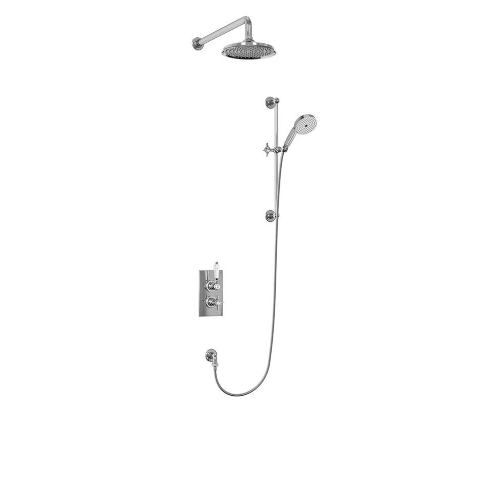 Душевая стойка с встроенным термостатом на 2 выпуска, верхняя лейка 12', ХРОМ [BARC64 CHR + V60] Arcade Burlington ARC64 CHR, V60/ARCV60 CHR - Вид №1