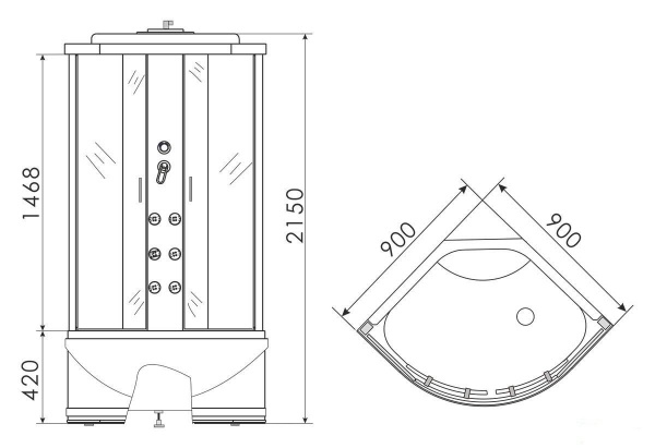 Душевая кабина Erlit ER4509P-C3 матовая (900x900x2150) низ. под. ER4509P-C3 131539 - Вид №1