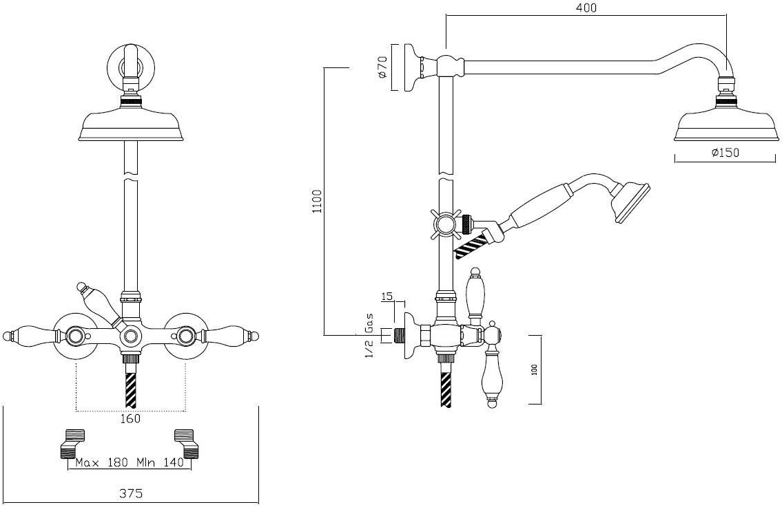 BLEU PROVENCE Многофункциональная настенная душевая стойка из латуни Rubinetti per doccia Rd118 - Вид №2