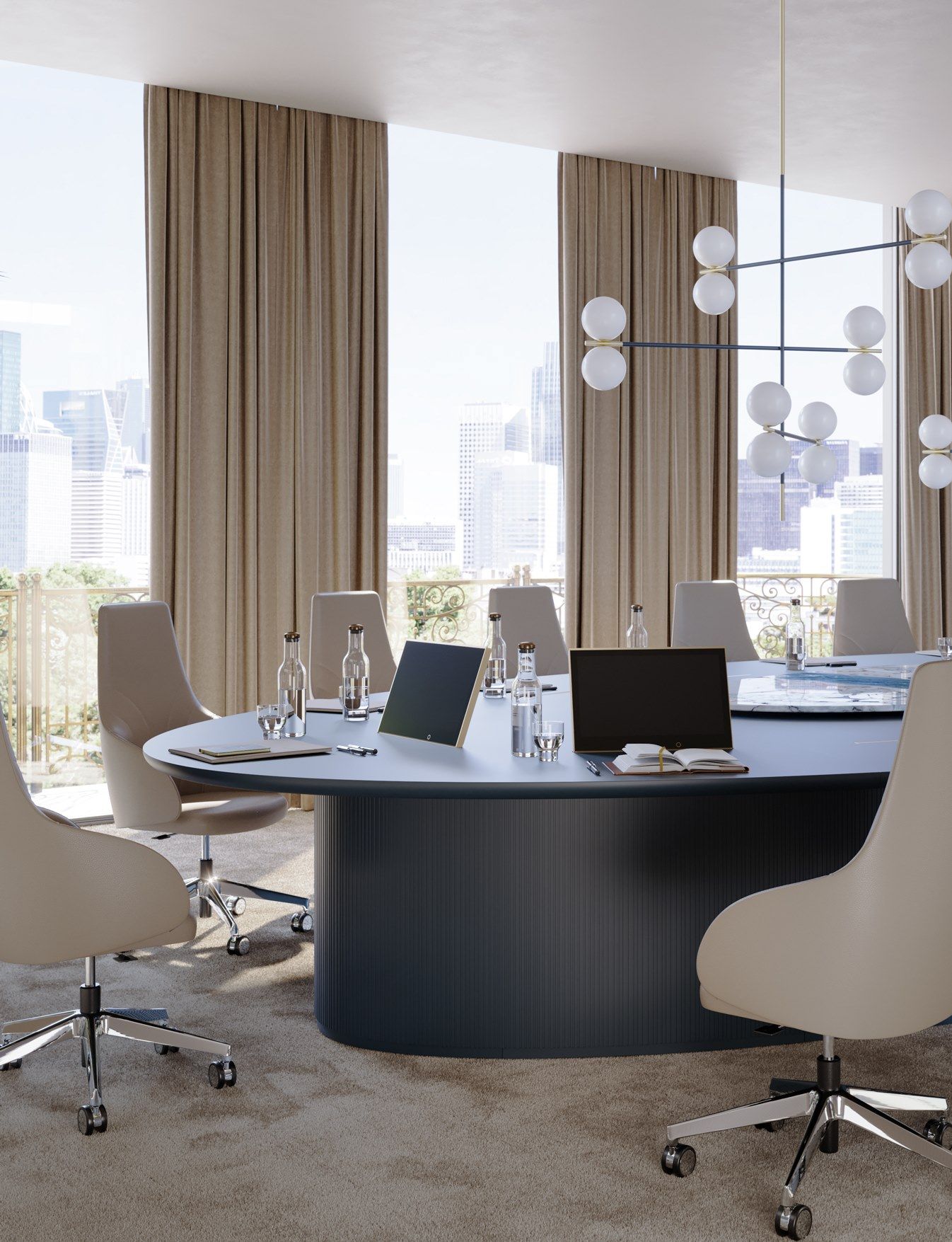 Лакированный овальный стол для совещаний с мраморным центральным верхом PROF Bespoke ARCH-00144751 - Вид №1