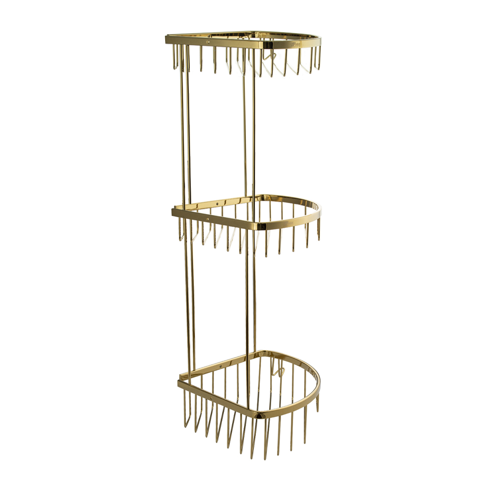 GFmark - Полочка угловая, овальная, тройная, 22 см, решетка - ЗОЛОТО, код: 77256  - Вид №5