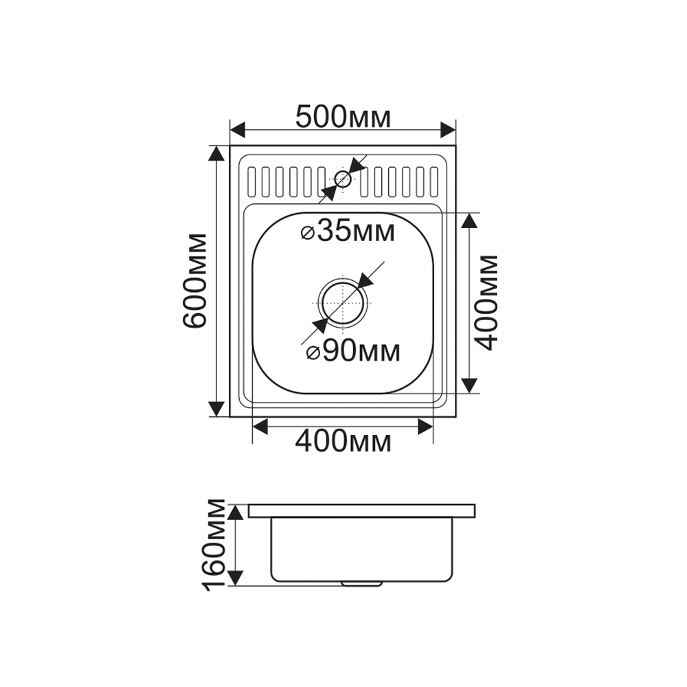 Мойка 5060 MELANA 0,8/180 накладная прямоугольная с сифоном (004 ta *10) 004 ta (*10) - Вид №3