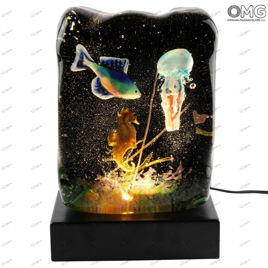 3071 ORIGINALMURANOGLASS Скульптура Аквариум-камень - светодиодная подсветка - муранское стекло OMG 25 см 