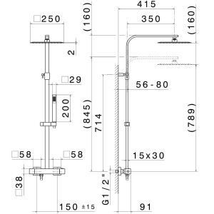 Термостатическая душевая колонка с ручным душем