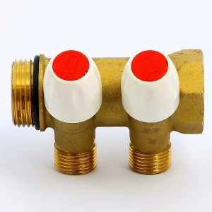 Коллектор НВ 1" с вентилями с утолщенными стенками TIEMME 2 выхода 1/2"Н 36мм