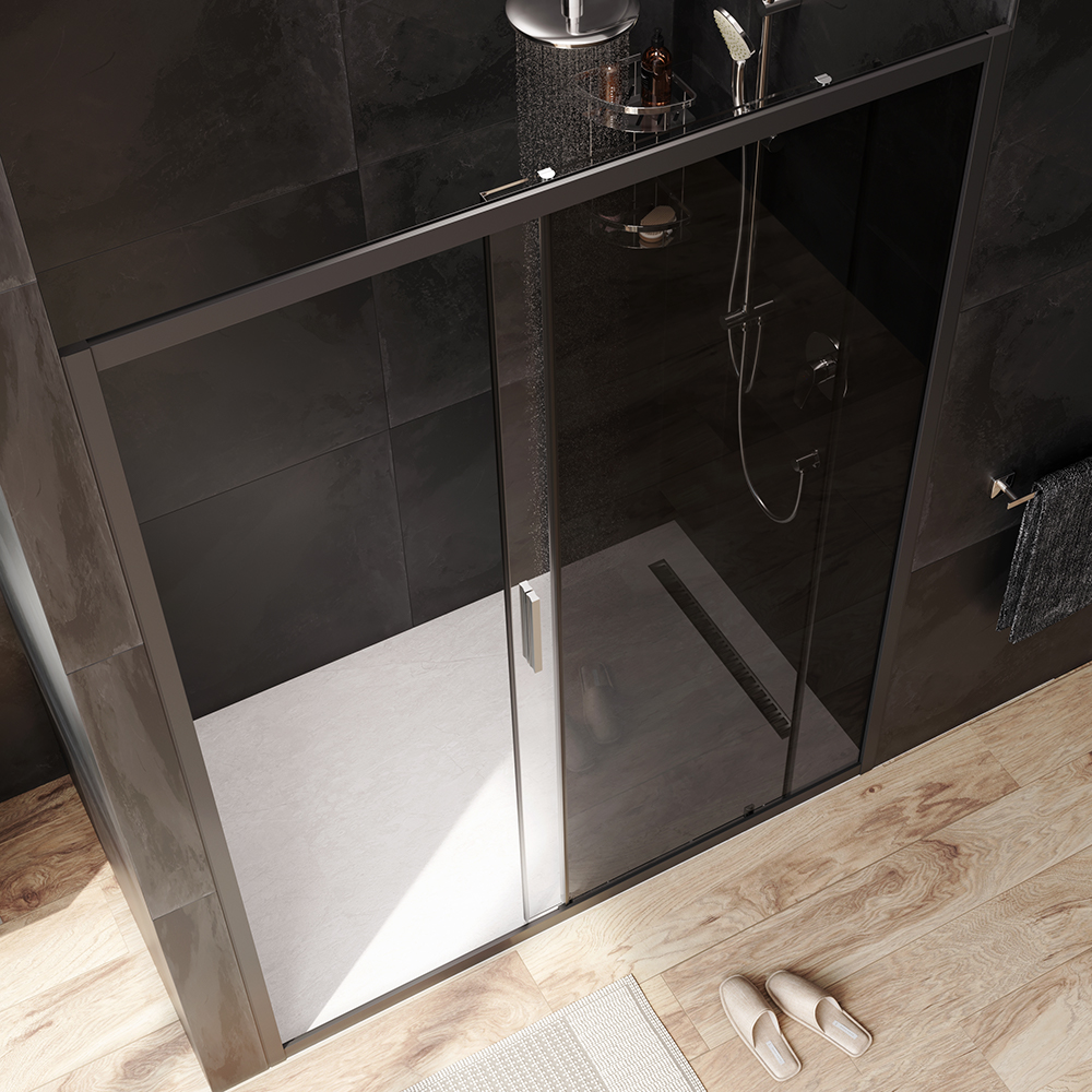 W90G-150-1-195BG Solo Дверь душевая 150х195 стекло тонированное профиль черный матовый AM.PM Gem - Вид №1